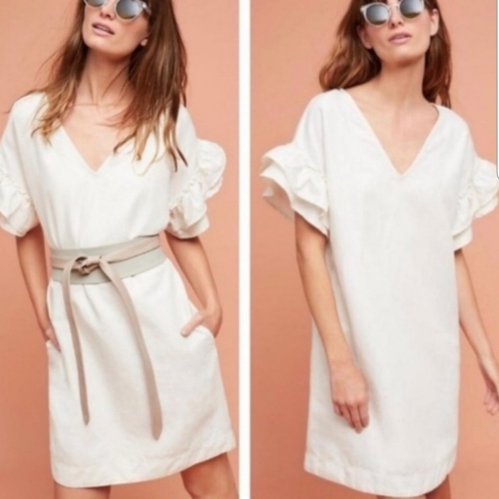 Used Maeve by Anthropologie Beige Tunic dress size SX. Short sleeves.